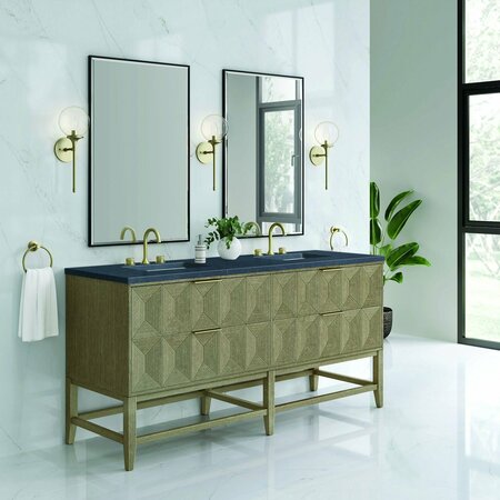 James Martin Vanities Emmeline 72in Double Vanity, Pebble Oak w/ 3 CM Charcoal Soapstone Top D100-V72-PBO-3CSP